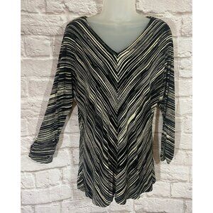 CHICOS TRAVELERS Tunic Top 2 L Dolman Sleeve Black Metallic Shine Stretch Slinky